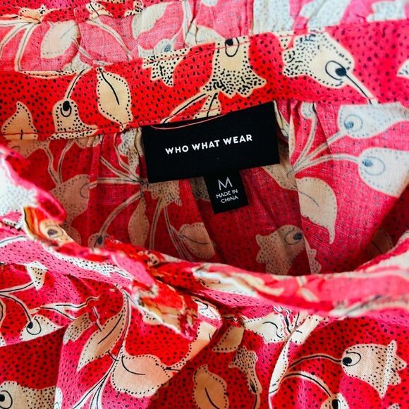 Who What Wear red floral button front blouse w/ ruffle going down sleeve sz M. - Picture 8 of 8
